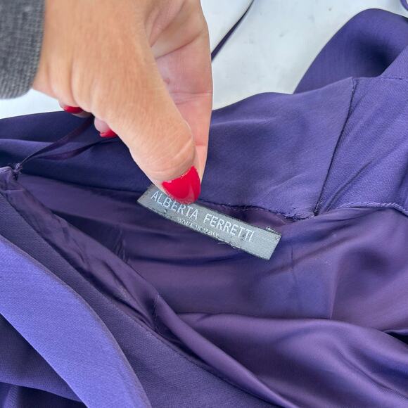 Alberta Ferretti Cocktail Mini Dress One Shoulder Plum Purple Grape 6 Silk - Picture 3 of 10